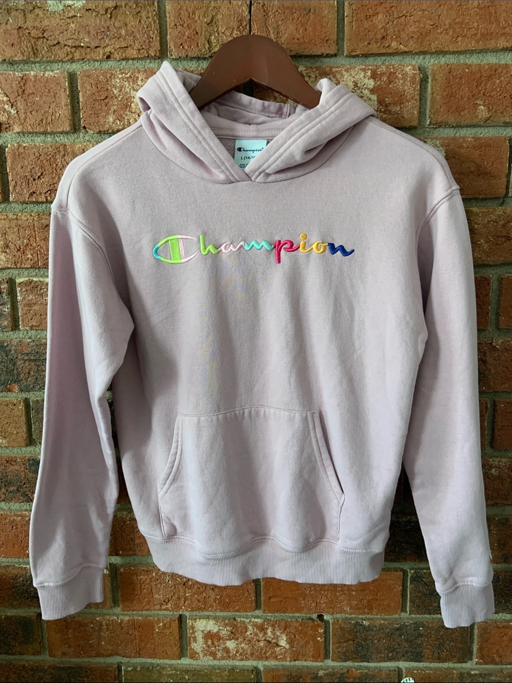 Champion Girl Light Pink Logo Embroidered Hoodie Sweatshirt